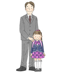 入学式　家族　女の子と父