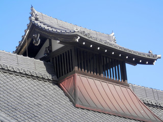 Closeup of intricate details on temple roof