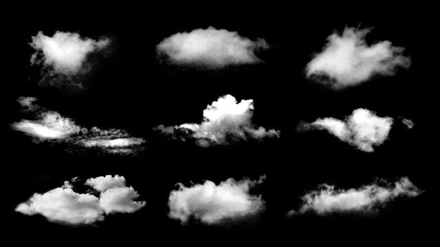 Set Of Clouds Isolated On Black Background