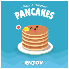 Vintage food poster design with vector pancakes character.
