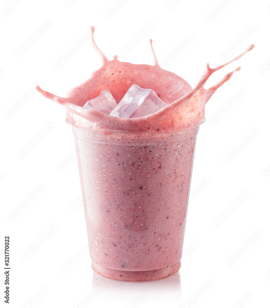 Sticker strawberry milkshake in glass