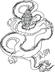 Hand drawn Red Dragon vector printing.Japanese old dragon for tattoo. Traditional Asian tattoo the old dragon vector.Dragon is Symbol of power
