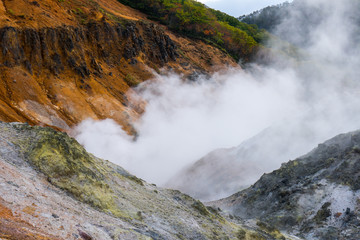 Jugokudani or hell valley in Noboribetsu, Hokkaido, Japan