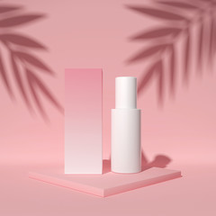 cosmetic blank bottle packaging in Abstract blue background beauty and spa concept,3d rendering.