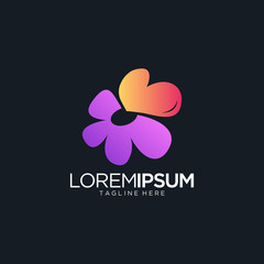 Colorful Flower Logo Design Vector Template With Love Shape