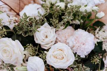 Wedding flowers decoration in the restaurant in pastel colors
