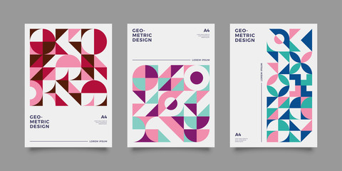 Vintage retro bauhaus design vector covers set. Swiss style colorful geometric compositions for book covers, posters, flyers, magazines, business annual reports