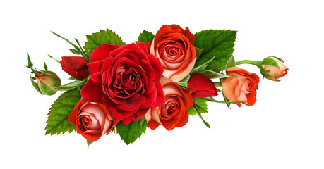 Orange and red rose flowers in a floral arrangement