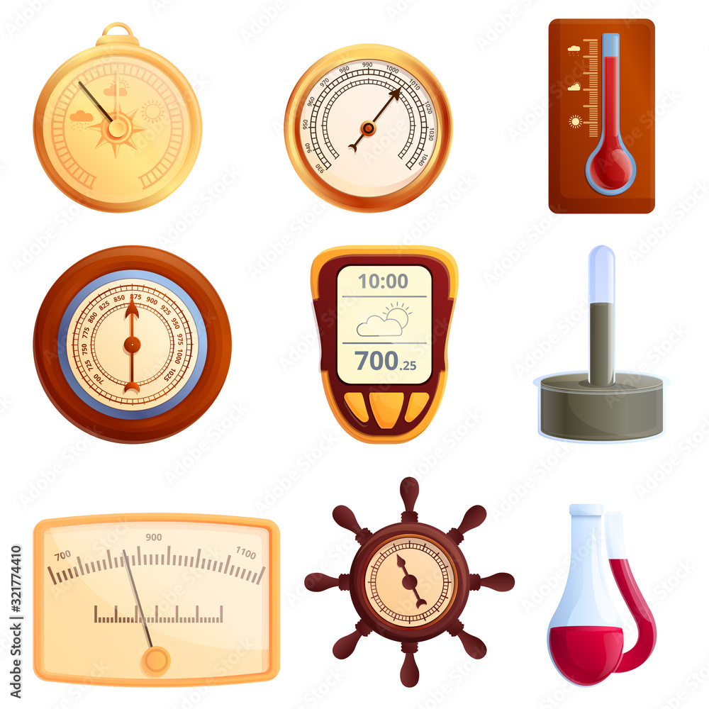 Aufkleber barometer icons set. cartoon set of barometer vector icons for web design