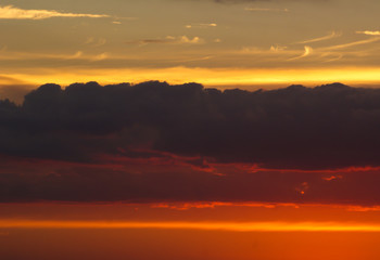 Blue-orange sky with clouds at sunset.