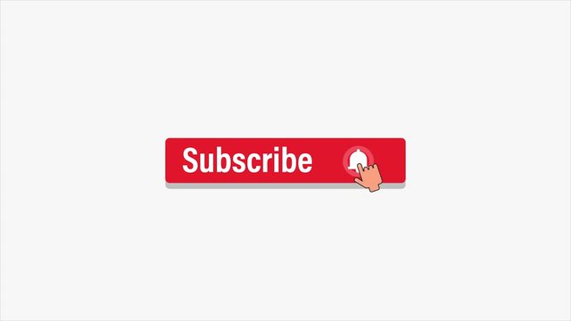 Subscribe to our channel, hand cursor, bell, user subscribing, subscribe button for social media background. 2d animation, video clip.