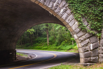 The highway passes through a tunnel in Great Smoky Mountains National Park, Tennessee