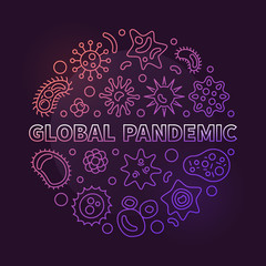 Vector Global Pandemic concept circular outline colored illustration on dark background