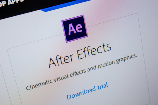 Ryazan, Russia - July 11, 2018: Adobe After Effects, software logo on the official website of Adobe.