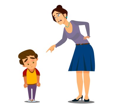 Mom scolds her son on white background cartoon vector illustration
