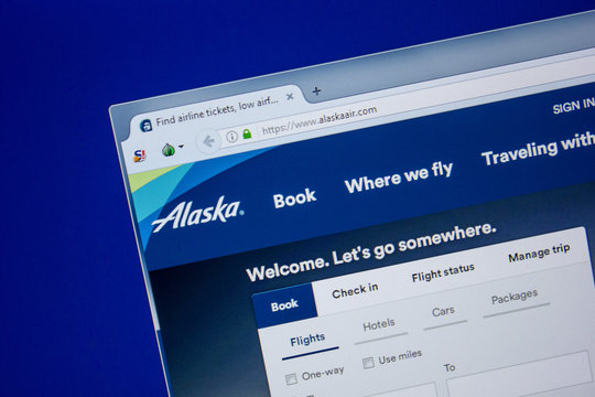 Ryazan, Russia - July 11, 2018: AlaskaAir.com website on the display of PC.