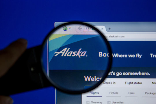 Ryazan, Russia - July 11, 2018: AlaskaAir.com website on the display of PC.