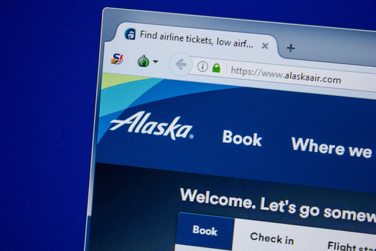Ryazan, Russia - July 11, 2018: AlaskaAir.com website on the display of PC.