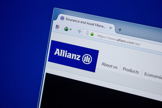 Ryazan, Russia - July 11, 2018: Allianz.com website on the display of PC.