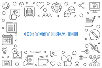 Content Creation vector concept outline horizontal frame or illustration
