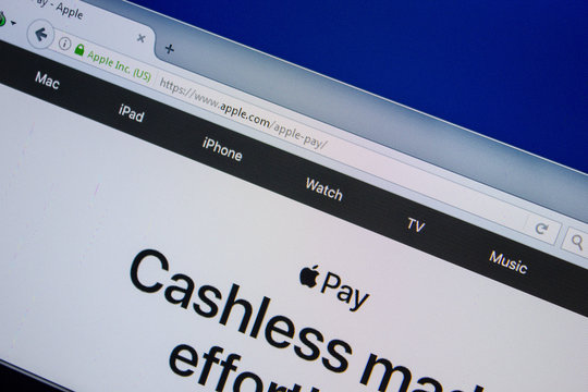 Ryazan, Russia - July 11, 2018: Apple.com Apple pay website on the display of PC.