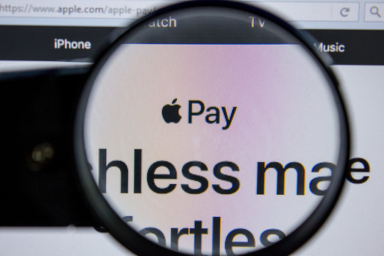 Ryazan, Russia - July 11, 2018: Apple.com Apple pay website on the display of PC.