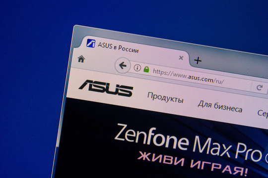 Ryazan, Russia - July 11, 2018: Asus.com website on the display of PC.