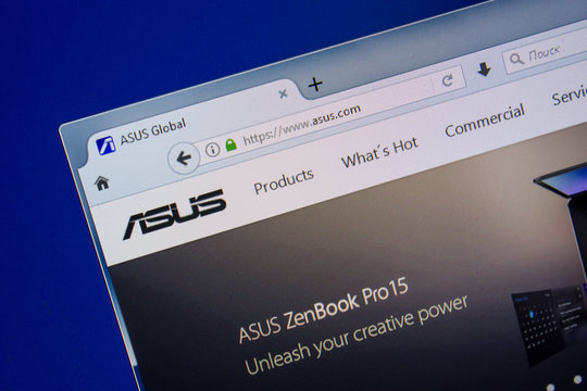 Ryazan, Russia - July 11, 2018: Asus.com website on the display of PC.