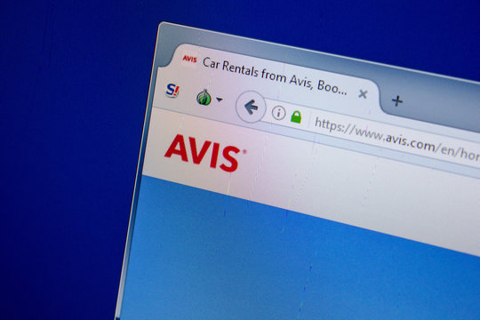 Ryazan, Russia - July 11, 2018: Avis.com website on the display of PC.