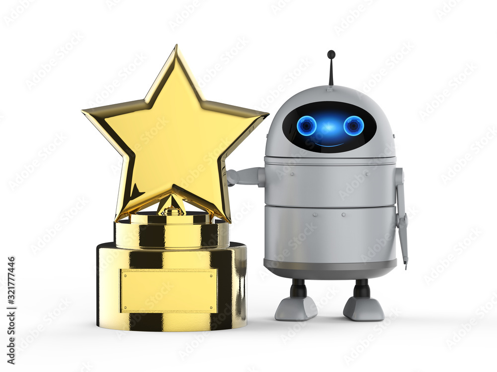 Poster android robot with trophy