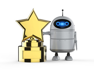 Android robot with trophy