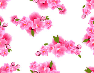 Obraz na płótnie Canvas Sakura seamless. Bouquets of cherry blossoms with purple flowers and buds. illustration
