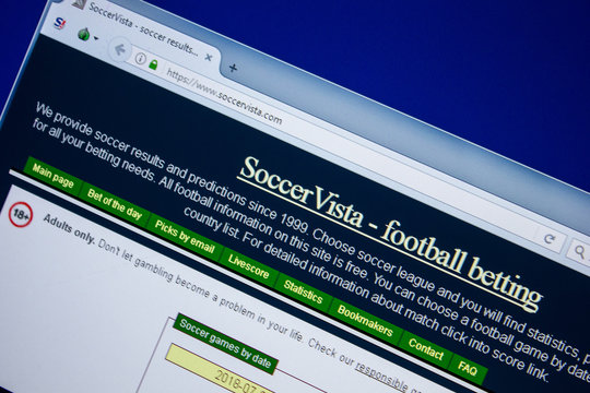 Ryazan, Russia - July 24, 2018: Homepage of SoccerVista website on the display of PC. Url - SoccerVista.com .
