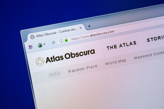 Ryazan, Russia - July 24, 2018: Homepage of AtlasObscura website on the display of PC. Url - AtlasObscura.com .