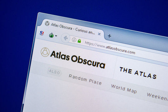 Ryazan, Russia - July 24, 2018: Homepage of AtlasObscura website on the display of PC. Url - AtlasObscura.com .