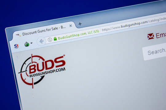 Ryazan, Russia - July 24, 2018: Homepage of BudsGunShop website on the display of PC. Url - BudsGunShop.com .