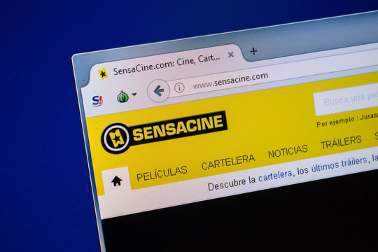 Ryazan, Russia - July 24, 2018: Homepage of SensazCine website on the display of PC. Url - SensazCine.com .