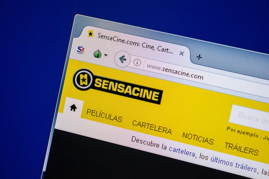 Ryazan, Russia - July 24, 2018: Homepage of SensazCine website on the display of PC. Url - SensazCine.com .