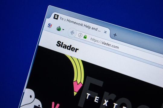 Ryazan, Russia - July 24, 2018: Homepage of Slader website on the display of PC. Url - Slader.com .