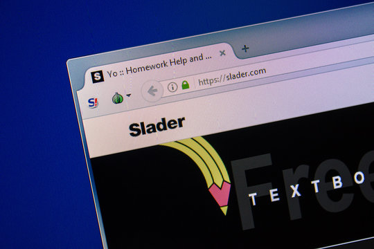 Ryazan, Russia - July 24, 2018: Homepage of Slader website on the display of PC. Url - Slader.com .