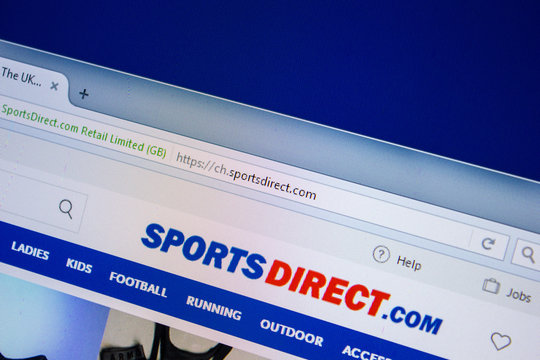 Ryazan, Russia - July 24, 2018: Homepage of SportsDirect website on the display of PC. Url - SportsDirect.com .