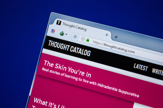 Ryazan, Russia - July 24, 2018: Homepage of ThoughtCatalog website on the display of PC. Url - ThoughtCatalog.com .