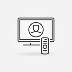 TV with Remote linear icon. Vector watching video blogs outline concept symbol