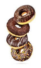 Group of chocolate donuts isolated