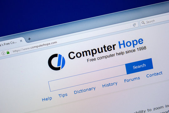 Ryazan, Russia - July 24, 2018: Homepage of ComputerHope website on the display of PC. Url - ComputerHope.com .
