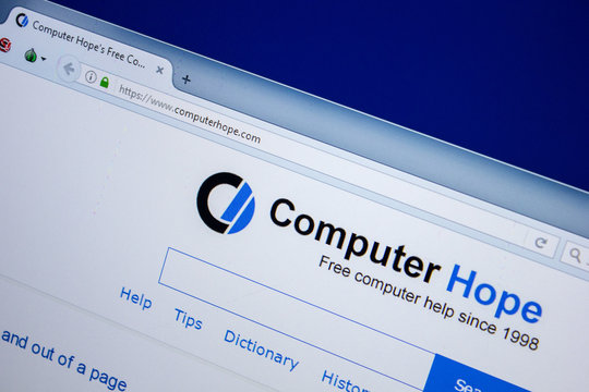 Ryazan, Russia - July 24, 2018: Homepage of ComputerHope website on the display of PC. Url - ComputerHope.com .