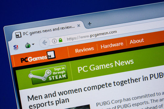 Ryazan, Russia - July 24, 2018: Homepage of Pcgamesn website on the display of PC. Url - Pcgamesn.com .