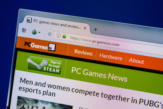 Ryazan, Russia - July 24, 2018: Homepage of Pcgamesn website on the display of PC. Url - Pcgamesn.com .