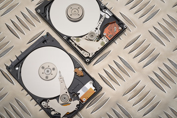 HDD hard disk drives on metal plate