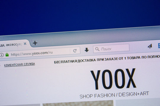 Ryazan, Russia - July 25, 2018: Homepage of Yoox website on the display of PC. Url - Yoox.com .